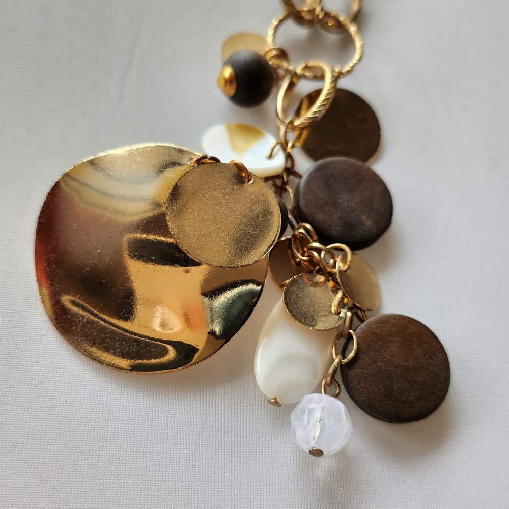 Multi-Colored, Multi-Material Necklace on a Gold Chain